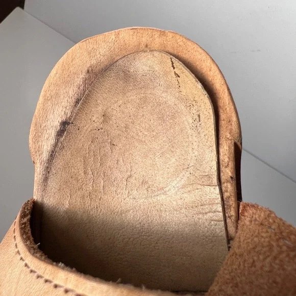 No. 6 Clogs Tan Leather Wooden Platform Wedge Sandals Lace Up Peep Toe Size 40 - Picture 6 of 10